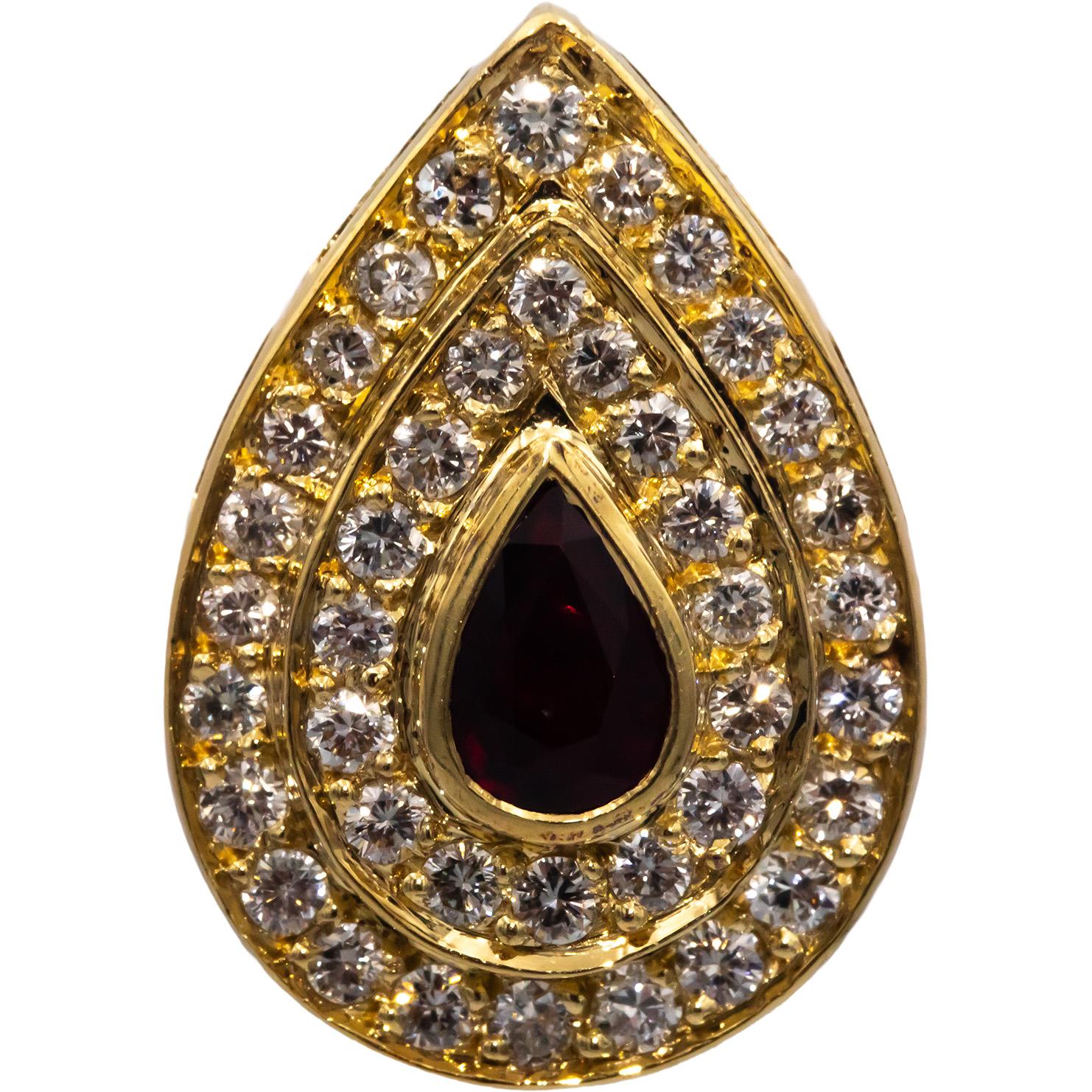 18k Yellow Gold VS Diamond and Ruby Cluster Earrings 6.30CT