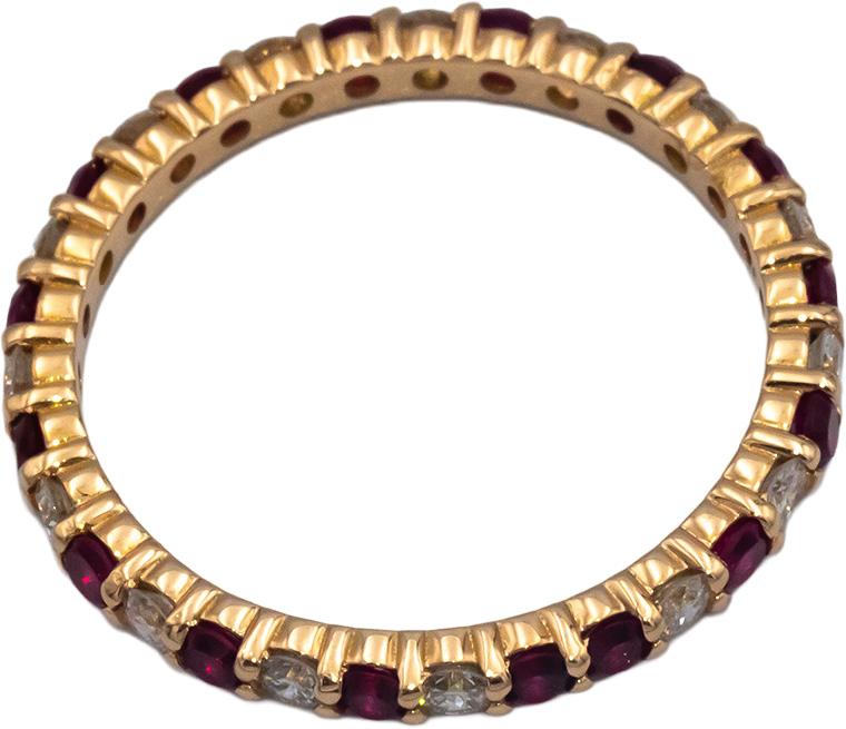 18k Rose Gold Diamond and Synthetic Ruby Eternity Band Ring 1.24CT Size 7.25