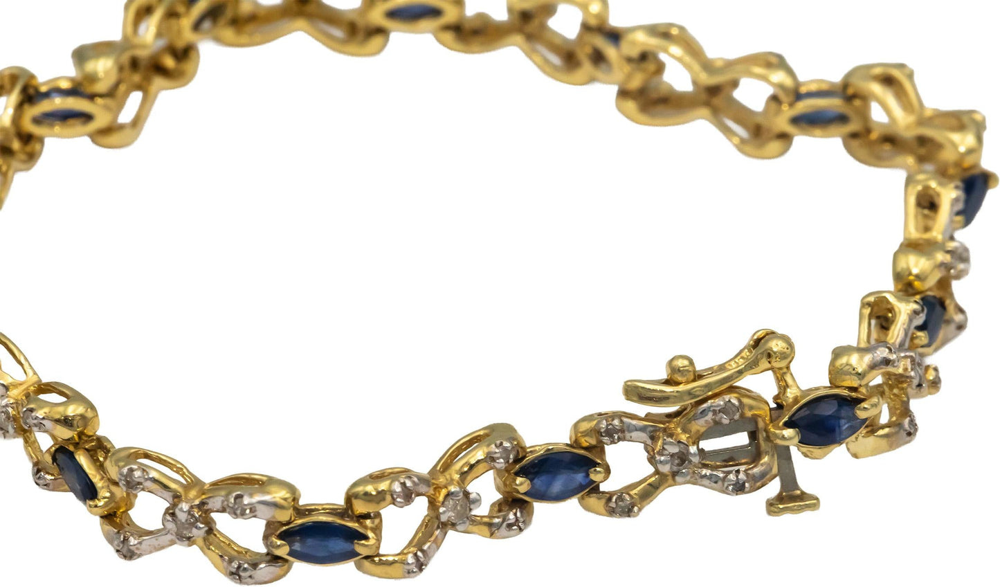14k Yellow Gold 3.65CT Diamond and Sapphire Fancy Link Bracelet