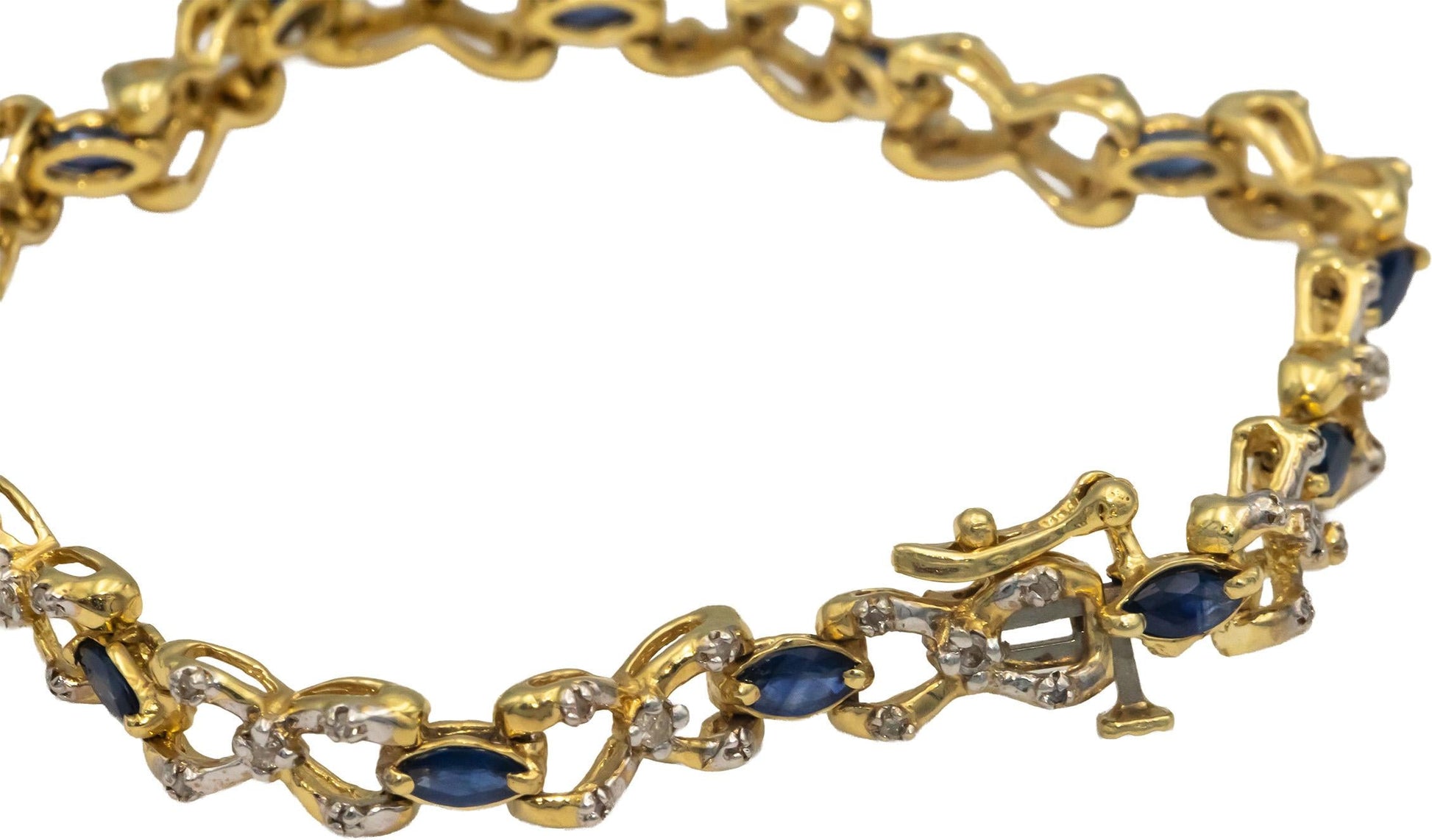 14k Yellow Gold 3.65CT Diamond and Sapphire Fancy Link Bracelet