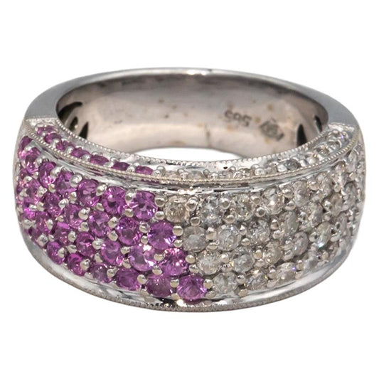 14k White Gold 1.15CT Diamond and Pink Sapphire Pave Band Ring Size 6.5