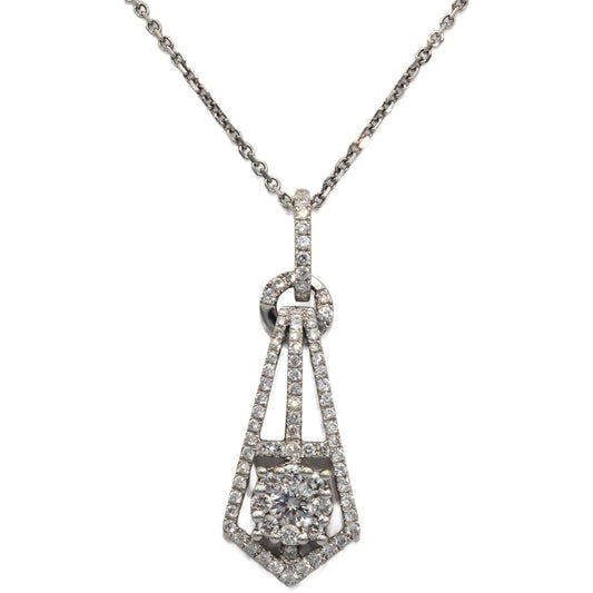 14k White Gold 0.73CT Diamond Cluster Pendant Chain Necklace
