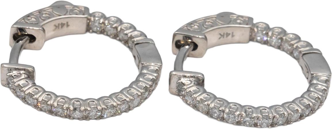 14k White Gold 0.70CT Diamond Inside Out Hoop Earrings