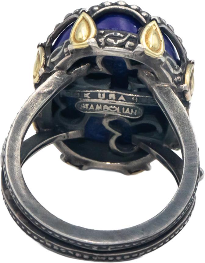 STAMBOLIAN 18k Gold Sterling Silver 12.0CT Lapis Lazuli Cocktail Ring Size 7