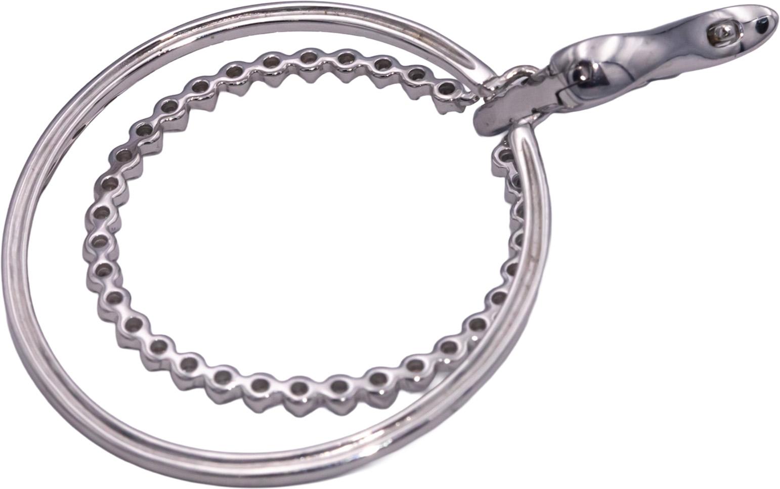 14k White Gold Diamond Double Circle Dangle Hoop Earrings 0.45CT
