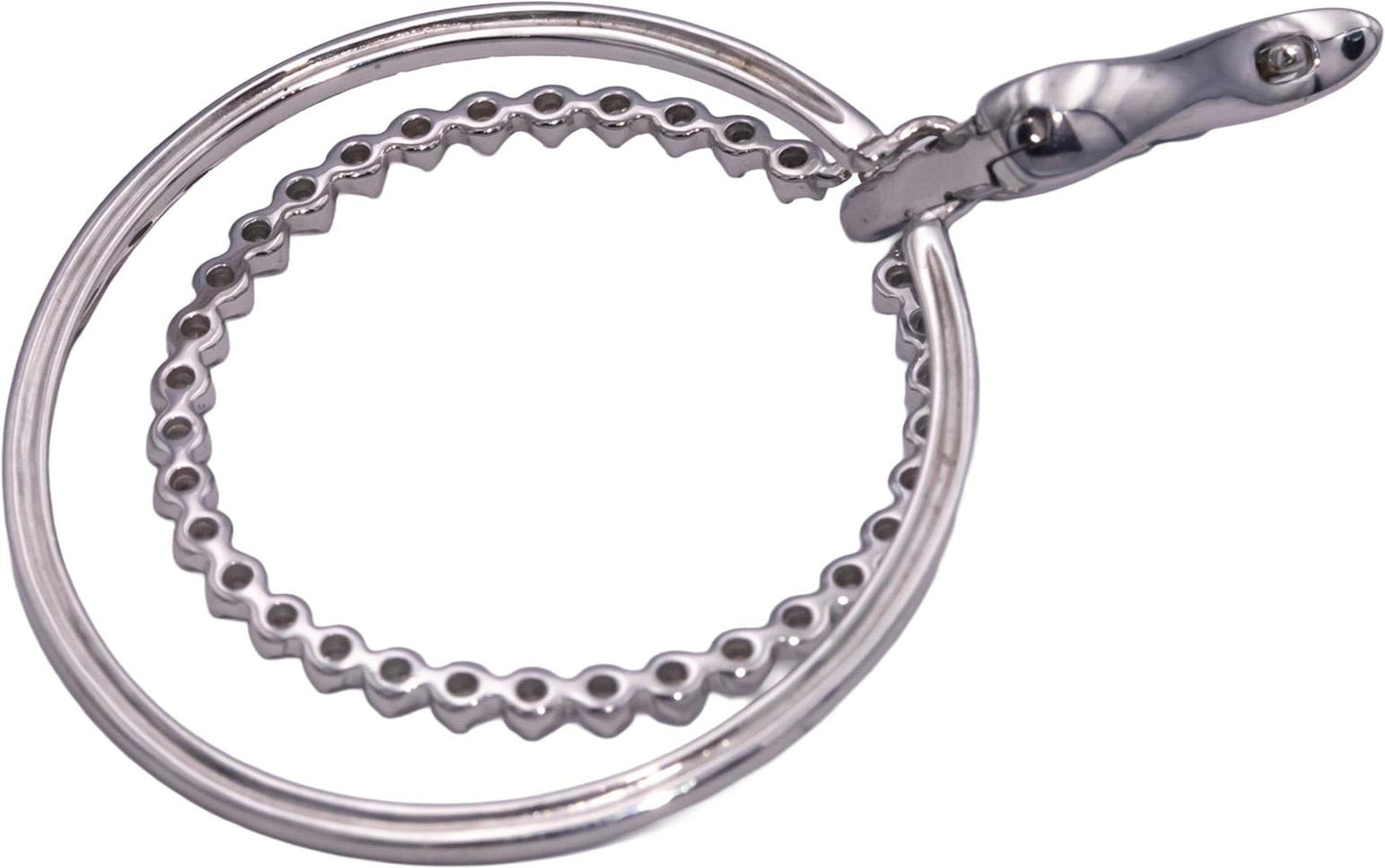14k White Gold 0.45CT Diamond Double Circle Dangle Hoop Earrings