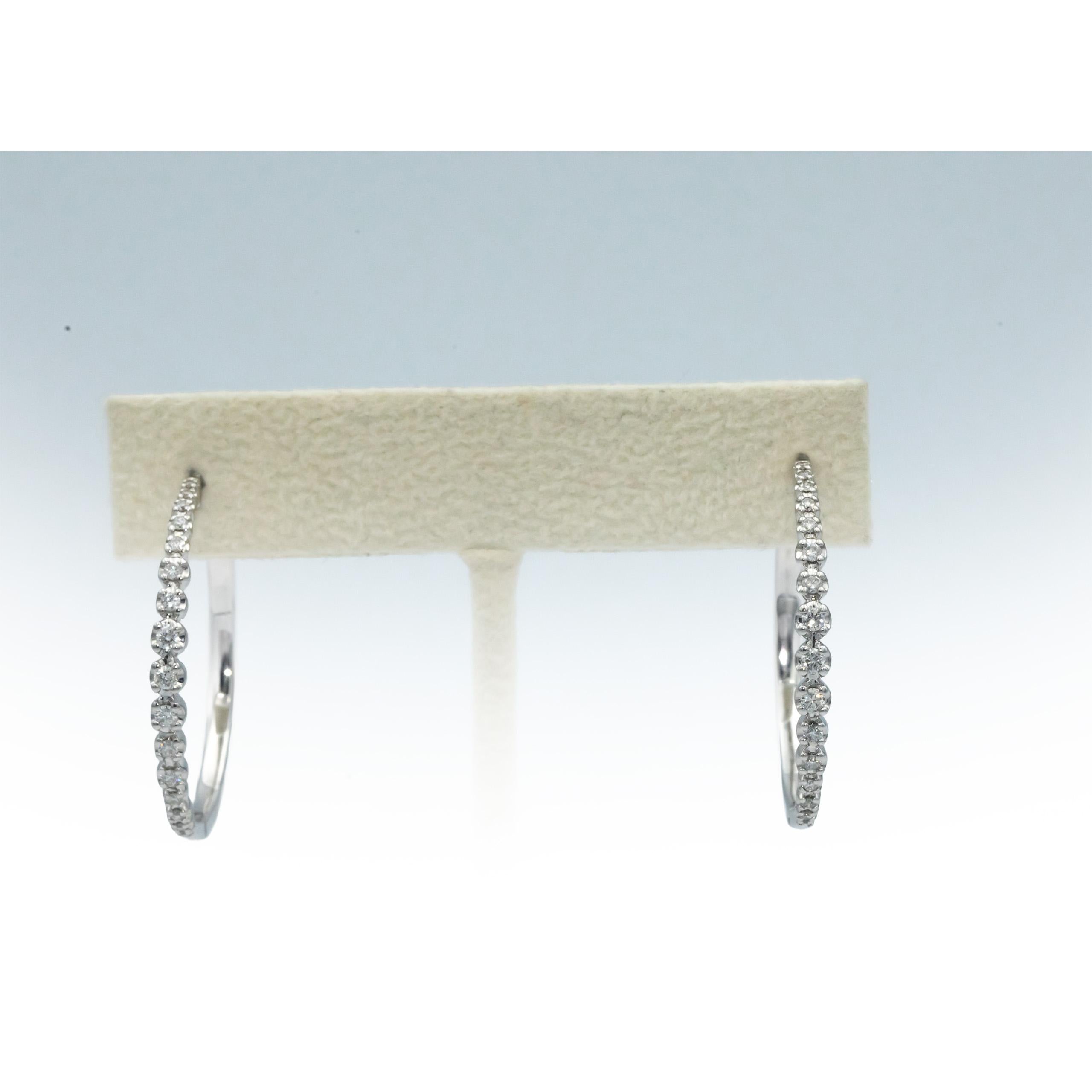 10k White Gold Round Diamond Inside Out Hoop Earrings 0.50CT