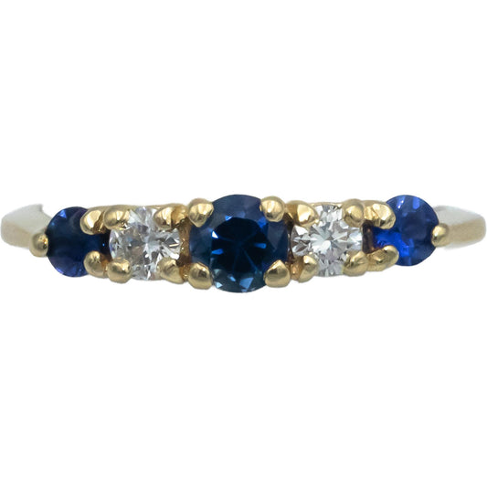 14k Yellow Gold 0.65CT Diamond and Sapphire Band Ring Size 6
