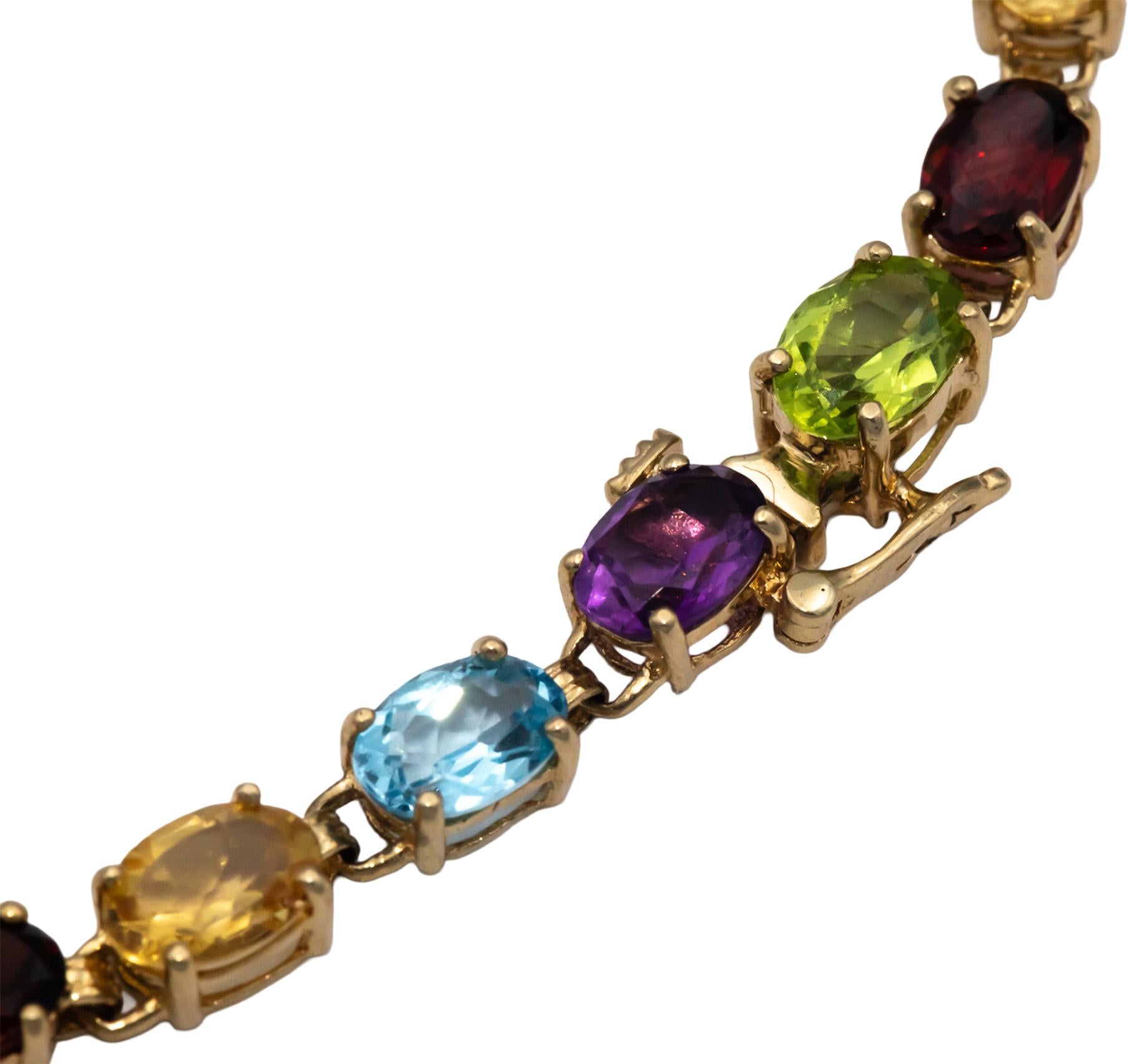 10k Yellow Gold Oval Cut Assorted Rainbow Gemstone Bracelet