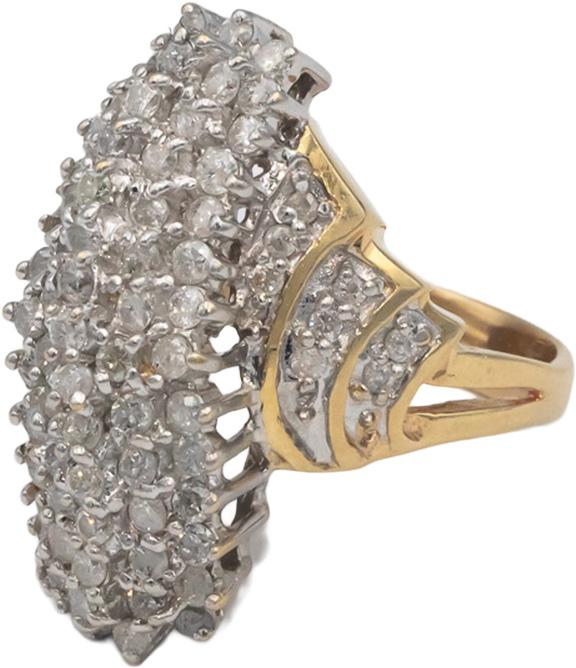 14k Yellow & White Gold Diamond Cluster Cocktail Ring 1.50CT Size 7.75