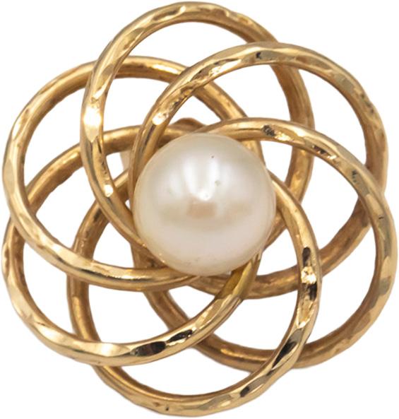14k Yellow Gold Jewelry 6.2mm Diameter Pearl Stud Swirl Stud Earrings