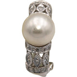 18k White Gold Round Diamond and Pearl Curved Earrings 0.21CT