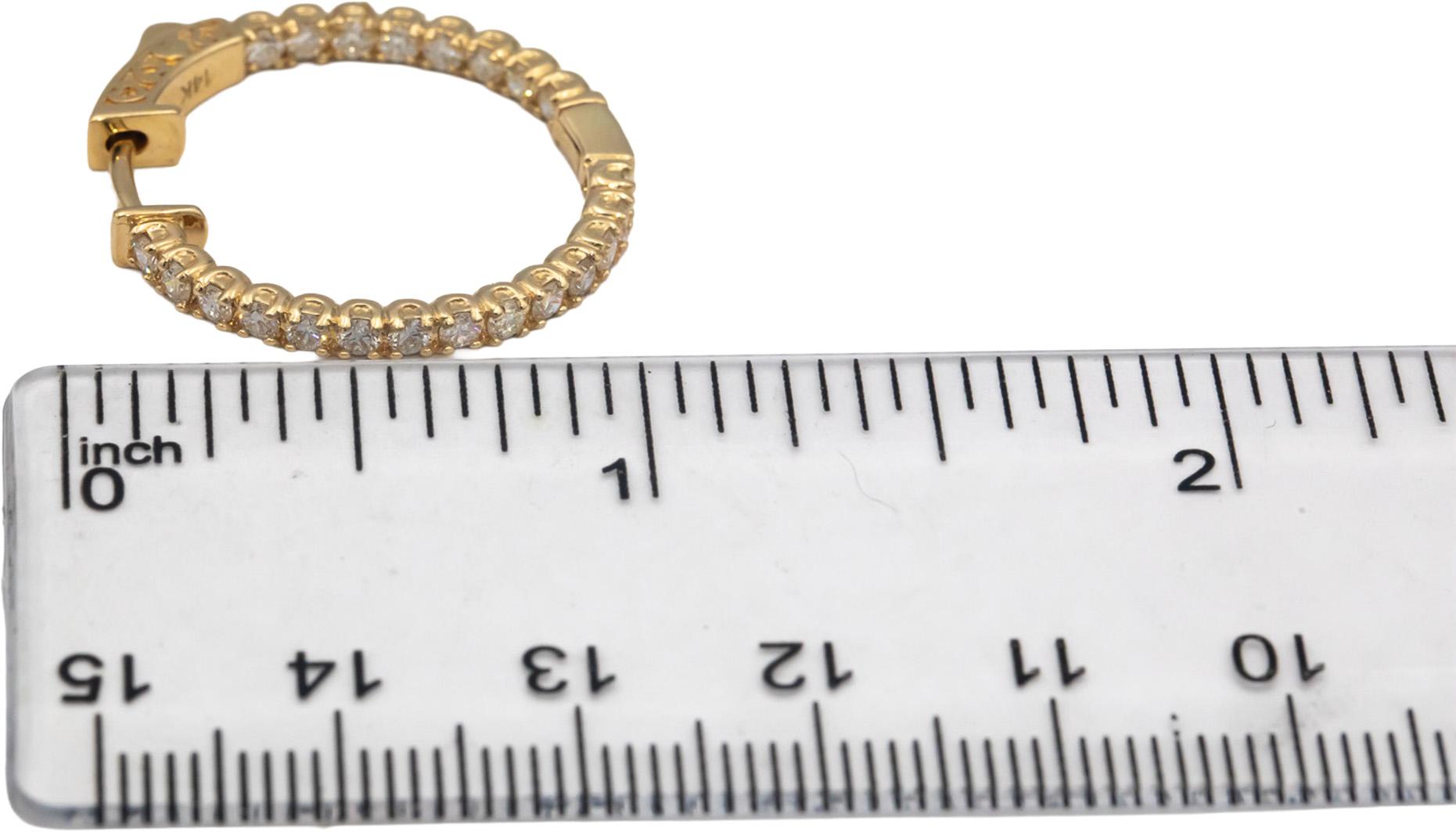 14k Yellow Gold 1.34CT VS Round Cut Diamond Inside Out Hoop Earrings