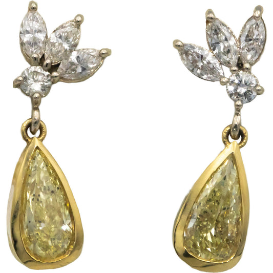 14k Yellow & White Gold 3.06CT Pear Marquise Round Cut Diamond Dangle Earrings