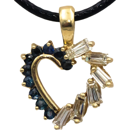 14k Yellow Gold 1.10CT Diamond and Sapphire Heart Pendant Necklace