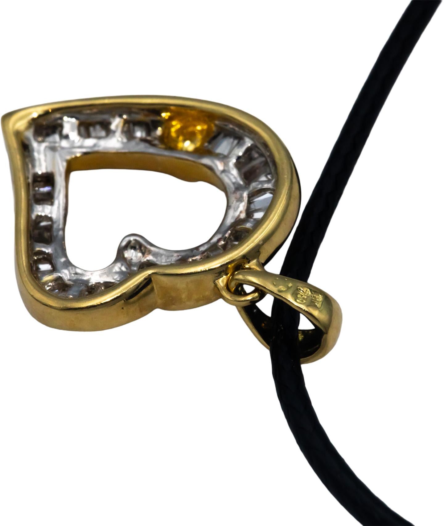 18k Yellow Gold 1.0CT VS Baguette Cut Diamond Heart Pendant Necklace
