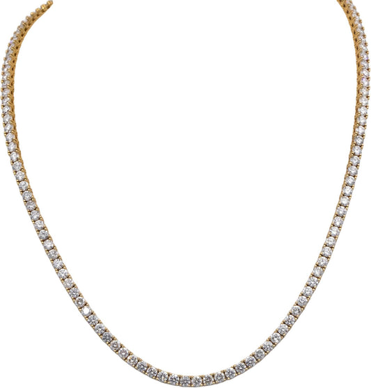 14k Yellow Gold Round Cut Diamond Tennis Necklace 16.5" Long 14.03CT