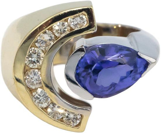 14k Yellow & White Gold 2.50CT VS Diamond and Tanzanite Ring Size 5