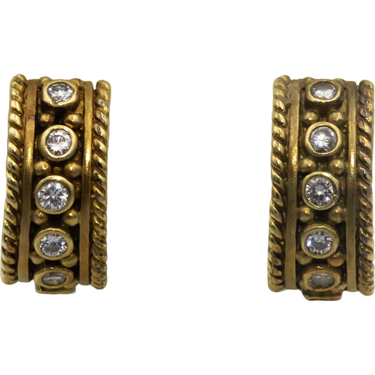 14k Yellow Gold 0.35CT Round Cut Diamond Huggie Hoop Earrings