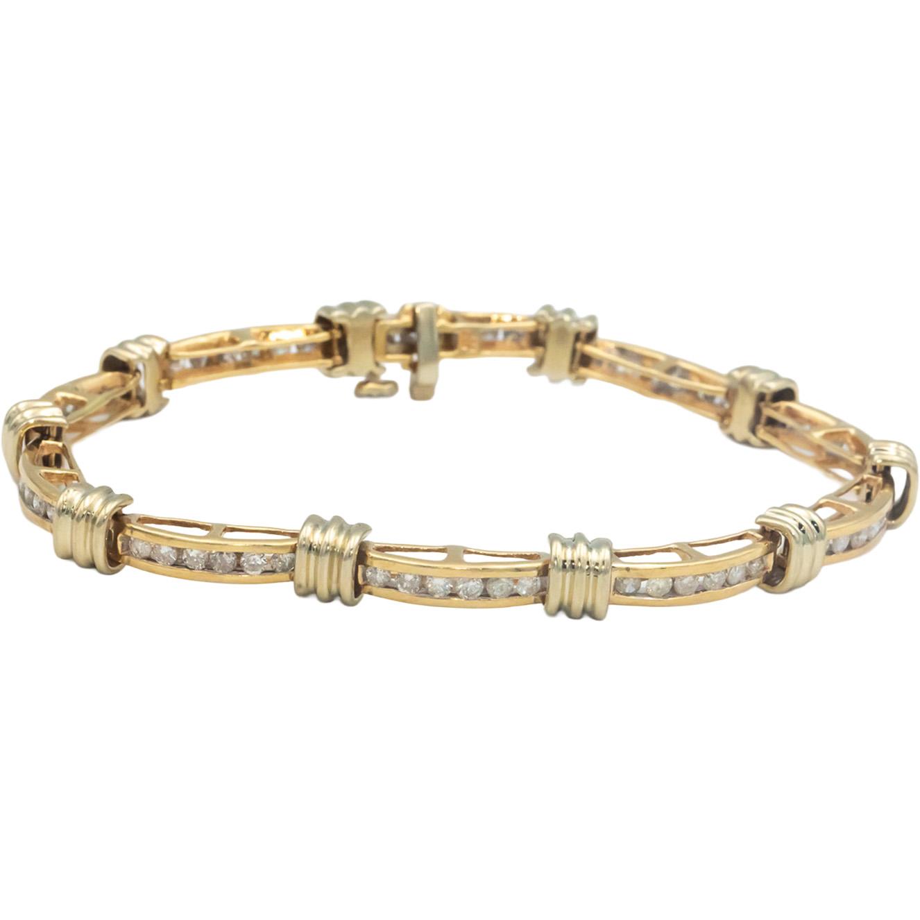 14k Yellow Gold Round Channel Set Diamond Fancy Link Bracelet 1.85CT