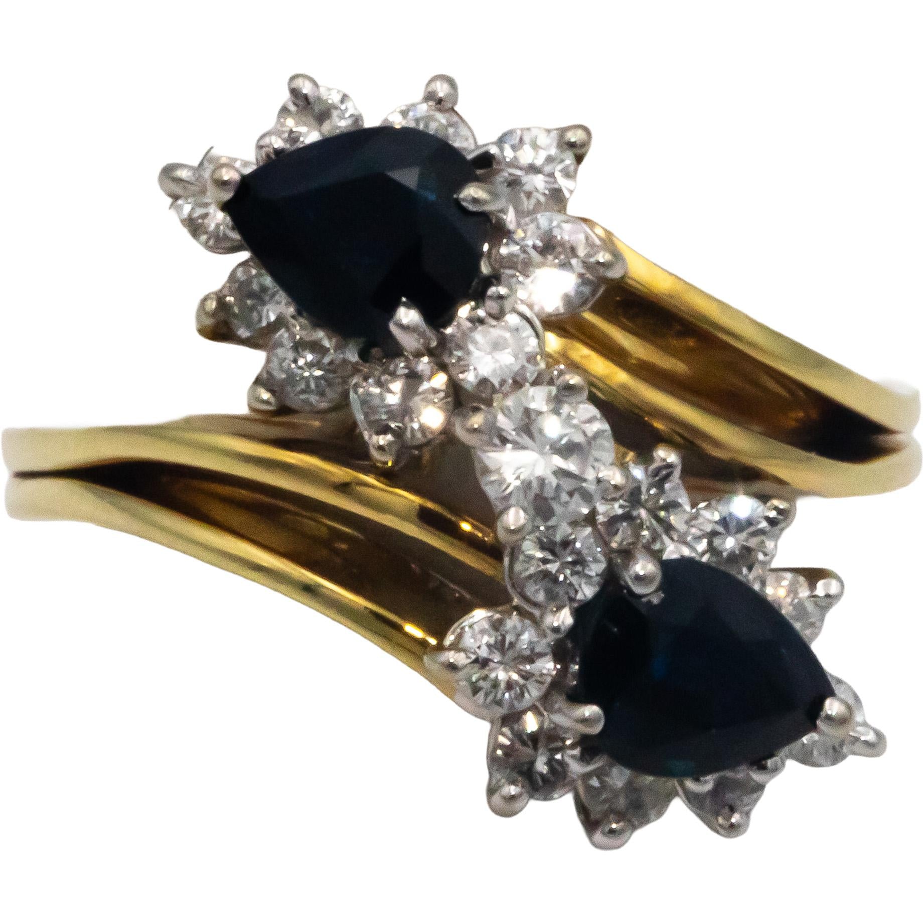 18k Yellow & White Gold VS Diamond and Sapphire Crossover Ring 1.90CT Size 6.5