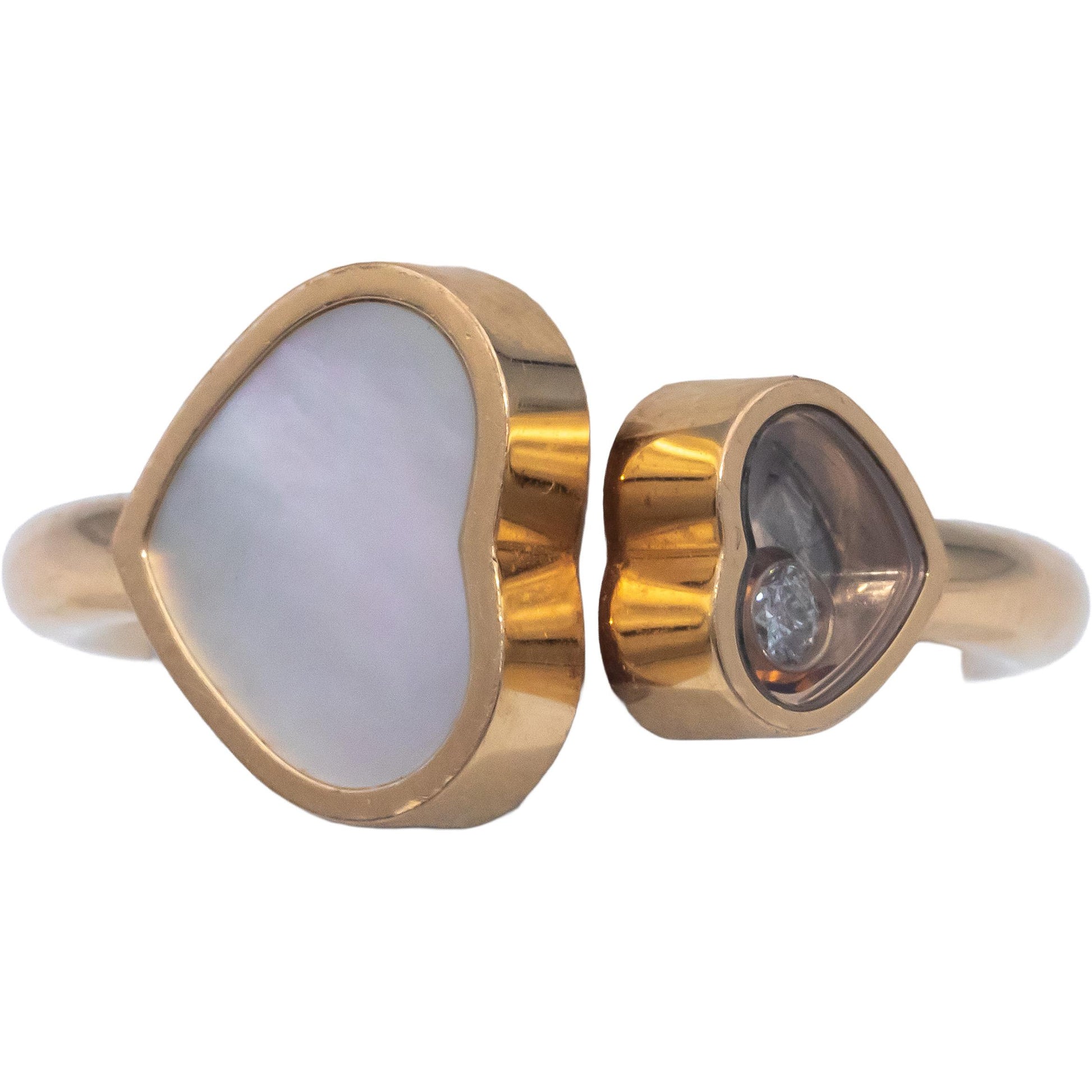 CHOPARD Happy Hearts 18k Rose Gold 0.04CT Diamond and Mother of Pearl Ring $2190