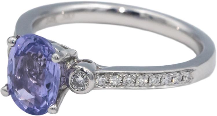 14k White Gold 1.78CT Round Cut Diamond and Oval Cut Sapphire Ring Size 6