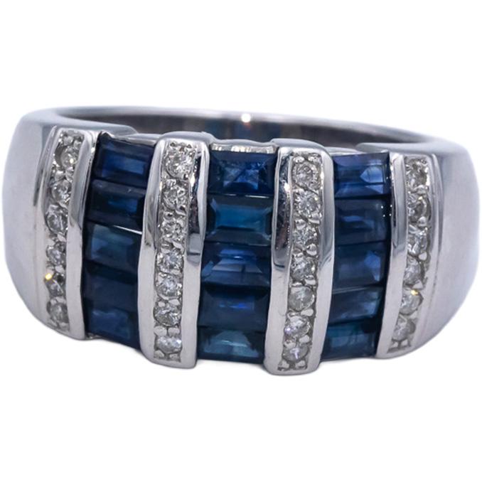 Designer 14k White Gold 1.83CT Diamond and Sapphire Band Ring Size 6.75