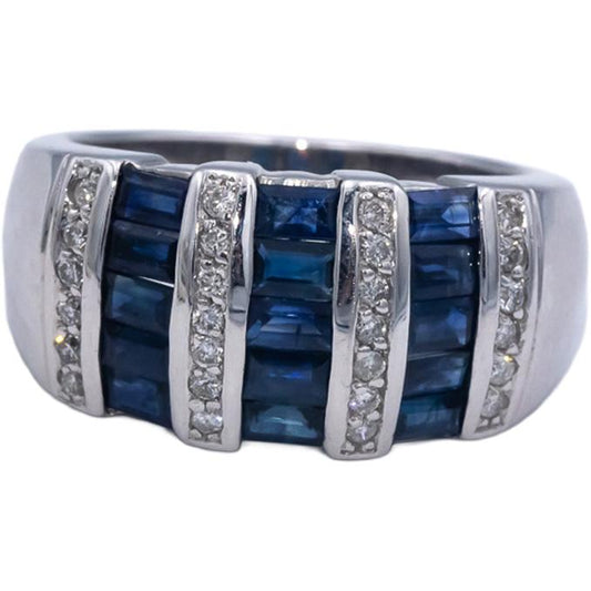 Designer 14k White Gold 1.83CT Diamond and Sapphire Band Ring Size 6.75