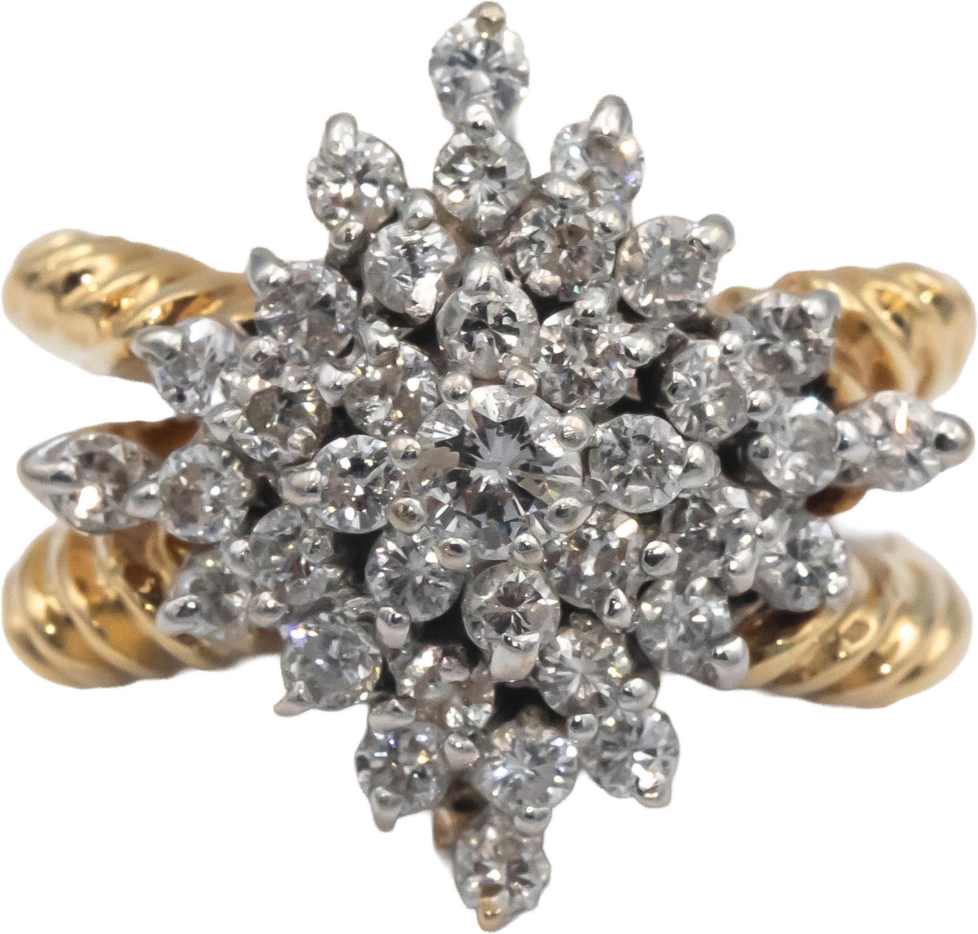 14k Yellow & White Gold 1.0CT Round Cut Diamond Cluster Ring Size 6.75