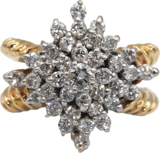 14k Yellow & White Gold 1.0CT Round Cut Diamond Cluster Ring Size 6.75