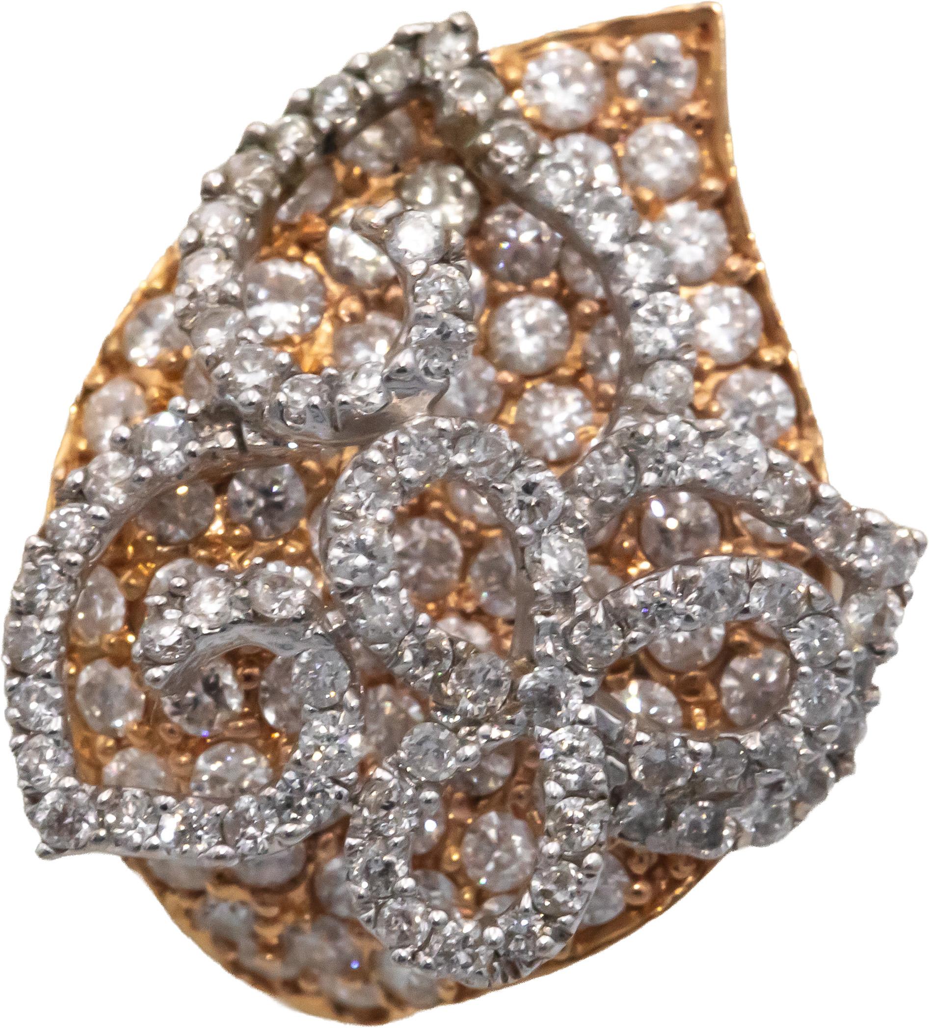 Designer 18k Rose Gold 2.64CT Round Cut Diamond Floral Earrings