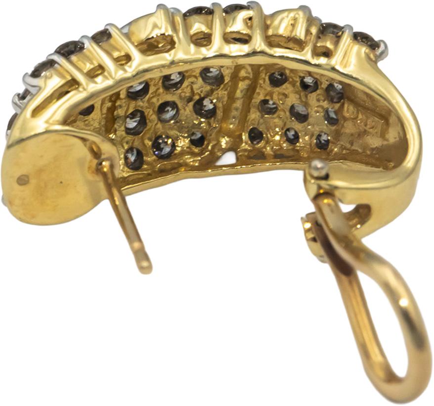 14k Yellow Gold Round Diamond Cluster Curved Earrings 2.0CT