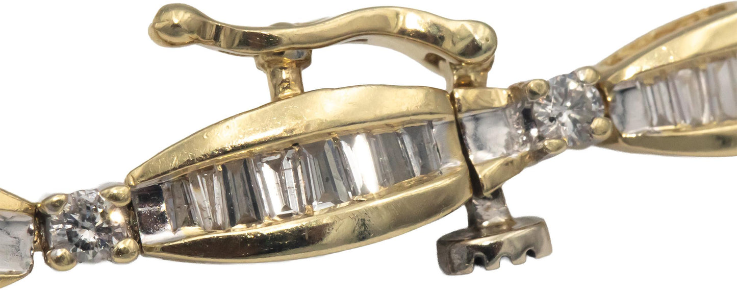 14k Yellow Gold Round & Baguette Cut Diamond Fancy Link Bracelet 3.0CT