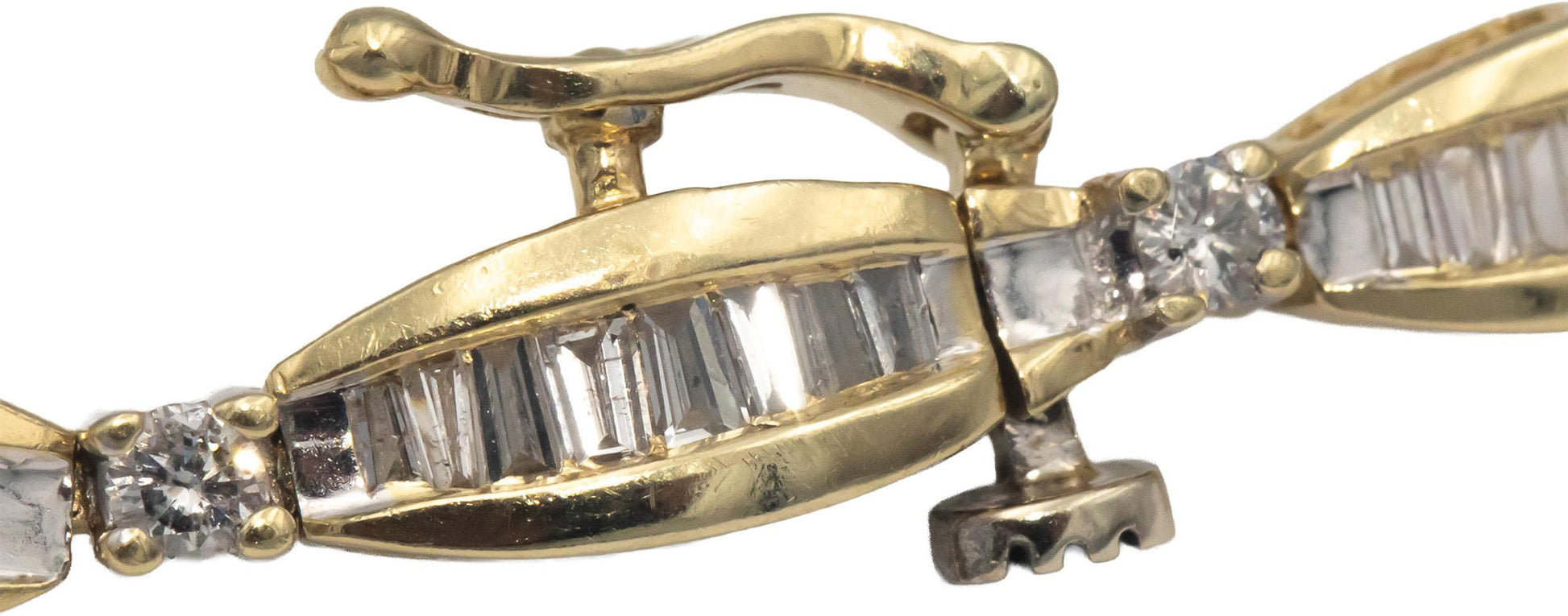 14k Yellow Gold Round & Baguette Cut Diamond Fancy Link Bracelet 3.0CT