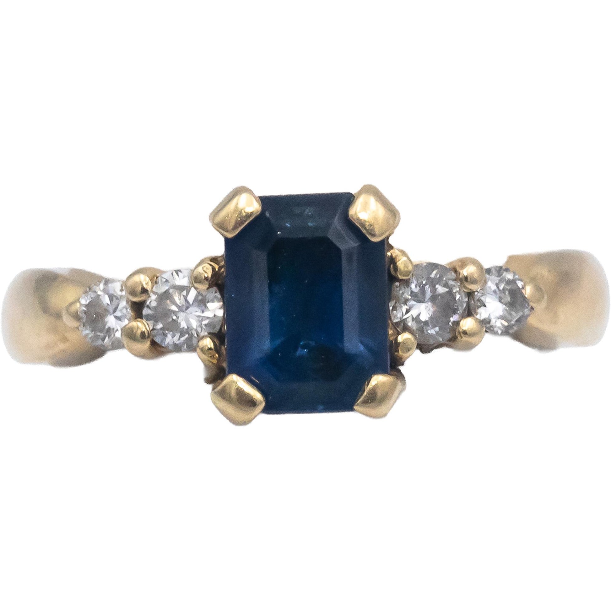 14k Yellow Gold Diamond and Blue Sapphire Cocktail Ring 1.40CTW Size 4.75