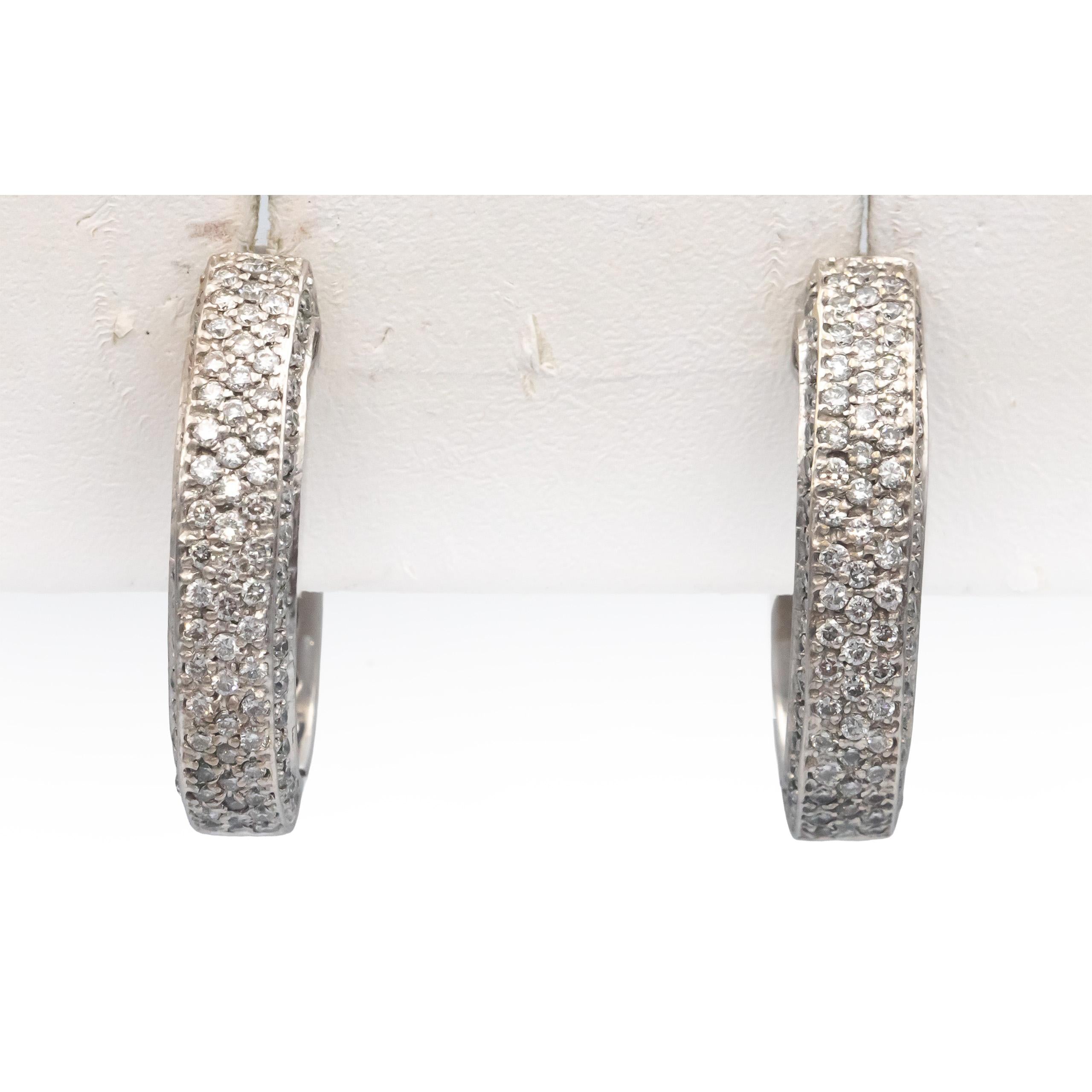 SONIA B. Designer 14k White Gold Round Diamond Hoop Earrings 1.50CT