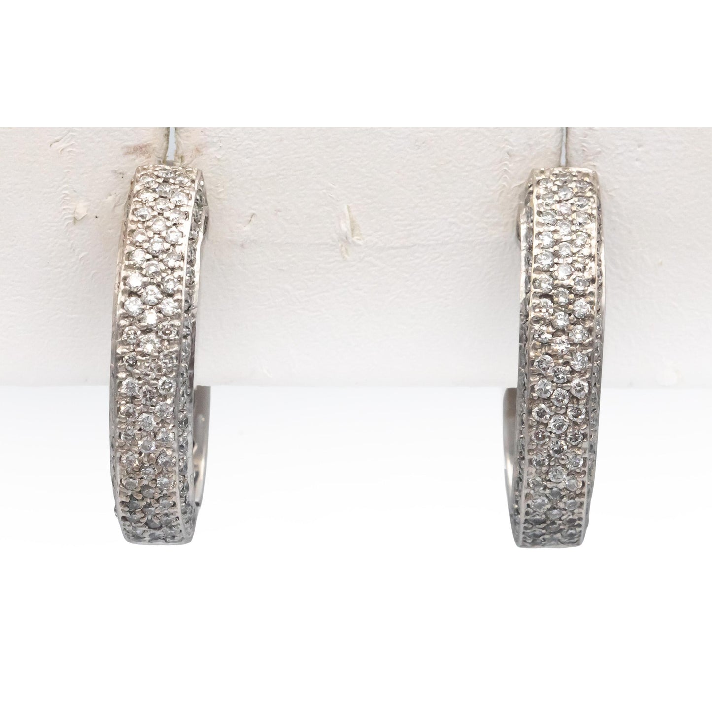 SONIA B. 14k White Gold 1.50CT Round Cut Diamond Hoop Earrings