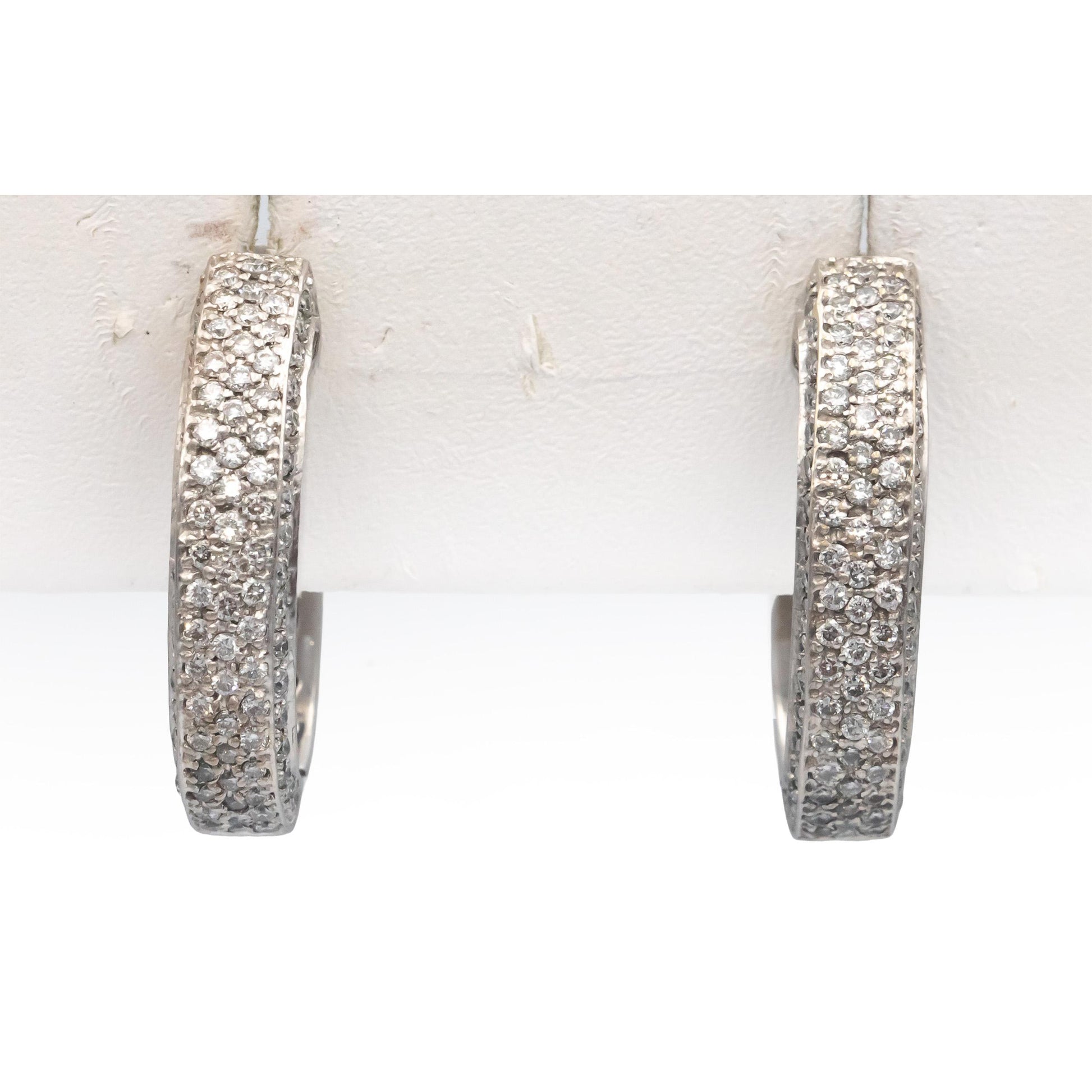SONIA B. 14k White Gold 1.50CT Round Cut Diamond Hoop Earrings