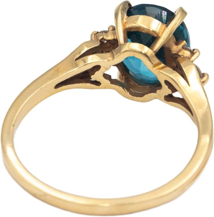 14k Yellow Gold 3.06CT Blue Topaz & Diamond Cocktail Ring Size 9
