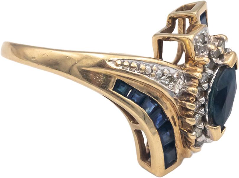 10k Yellow Gold Jewelry 1.35CT Diamond and Sapphire Cocktail Ring Size 8