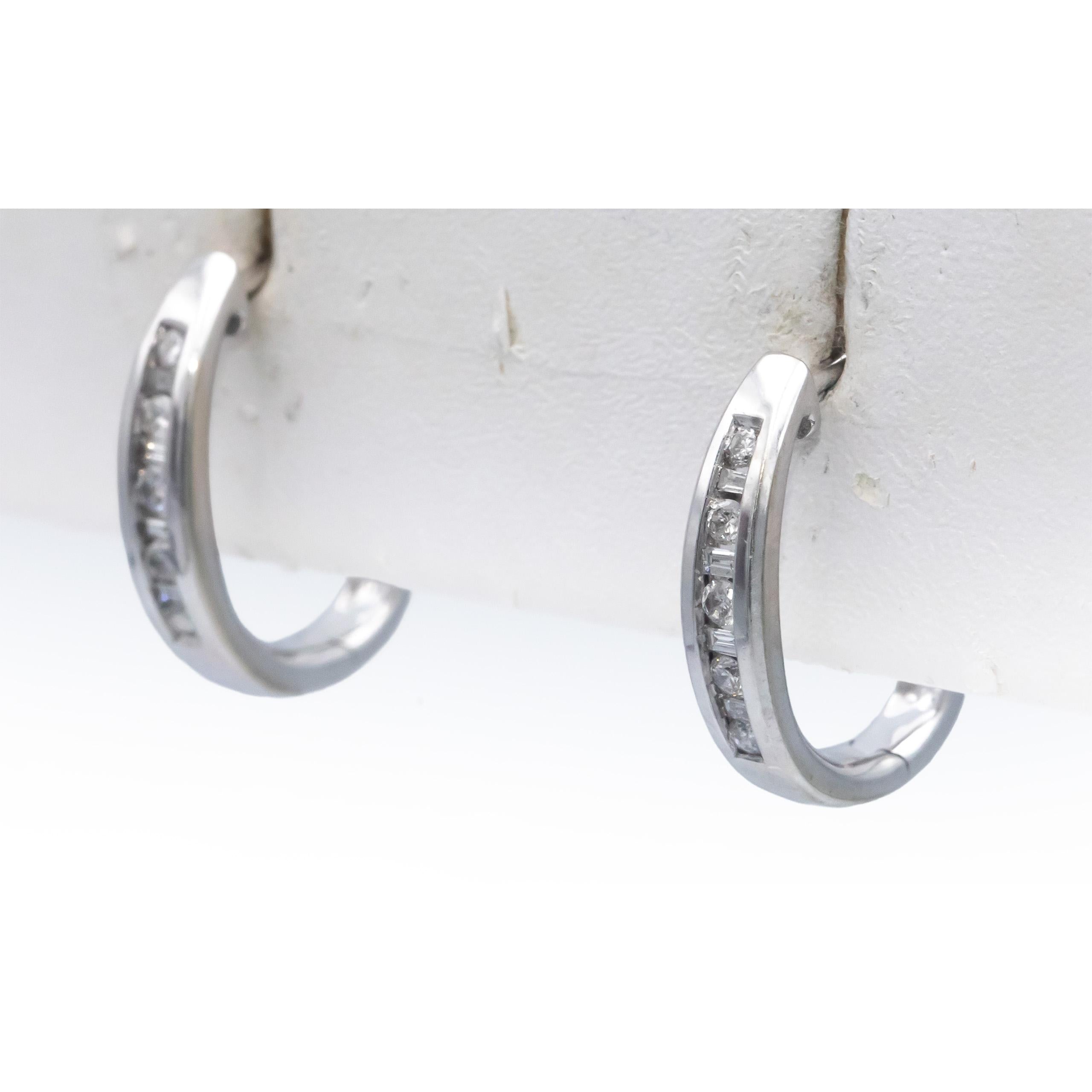 14k White Gold Jewelry Round Channel Set Diamond Hoop Huggie Earrings 0.25CT