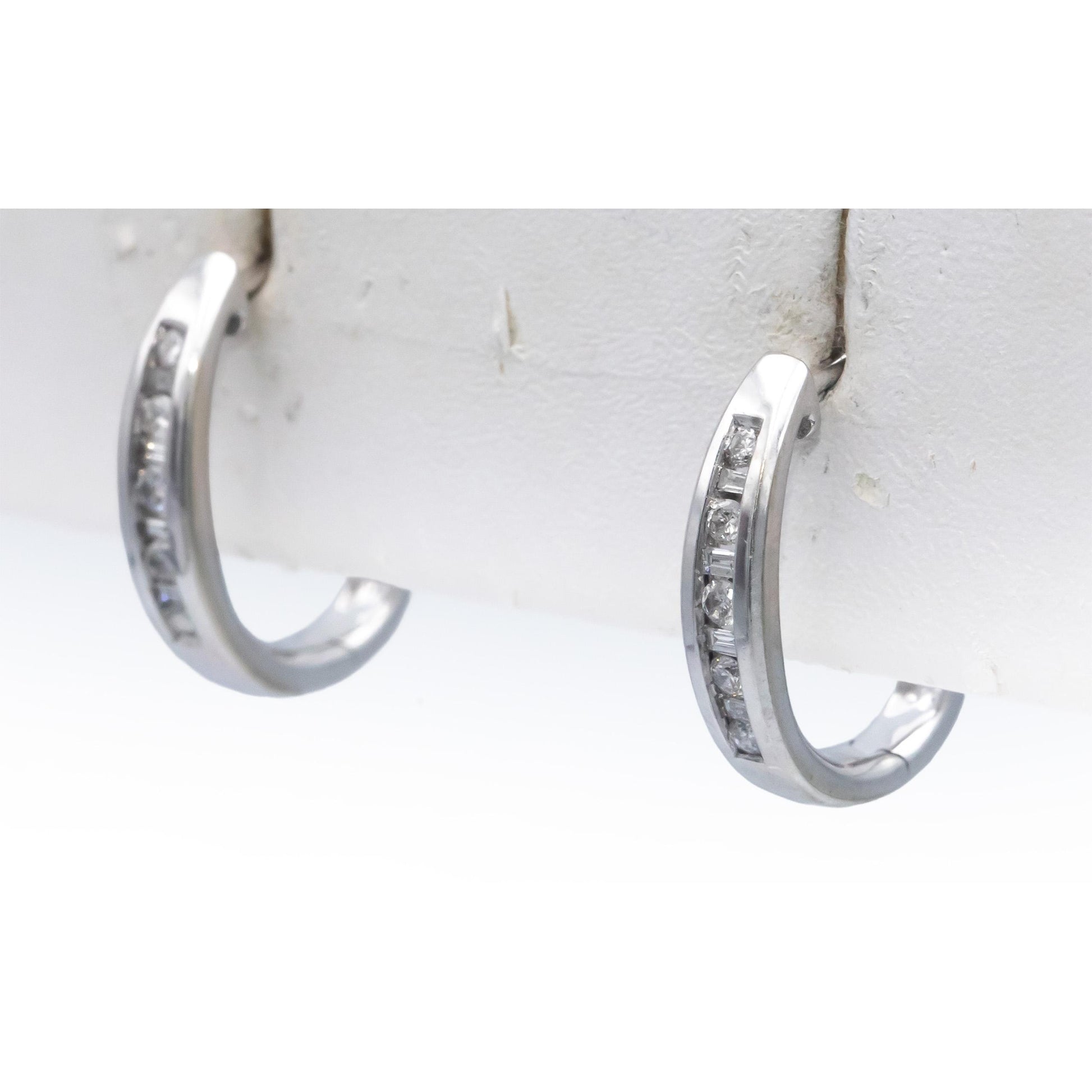 14k White Gold Jewelry 0.25CT Round Cut Channel Set Diamond Hoop Huggie Earrings