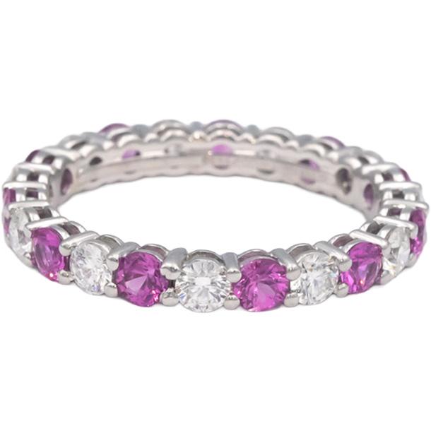 TIFFANY & CO. Platinum VS Diamond Pink Sapphire Eternity Ring 1.88CT Size 7
