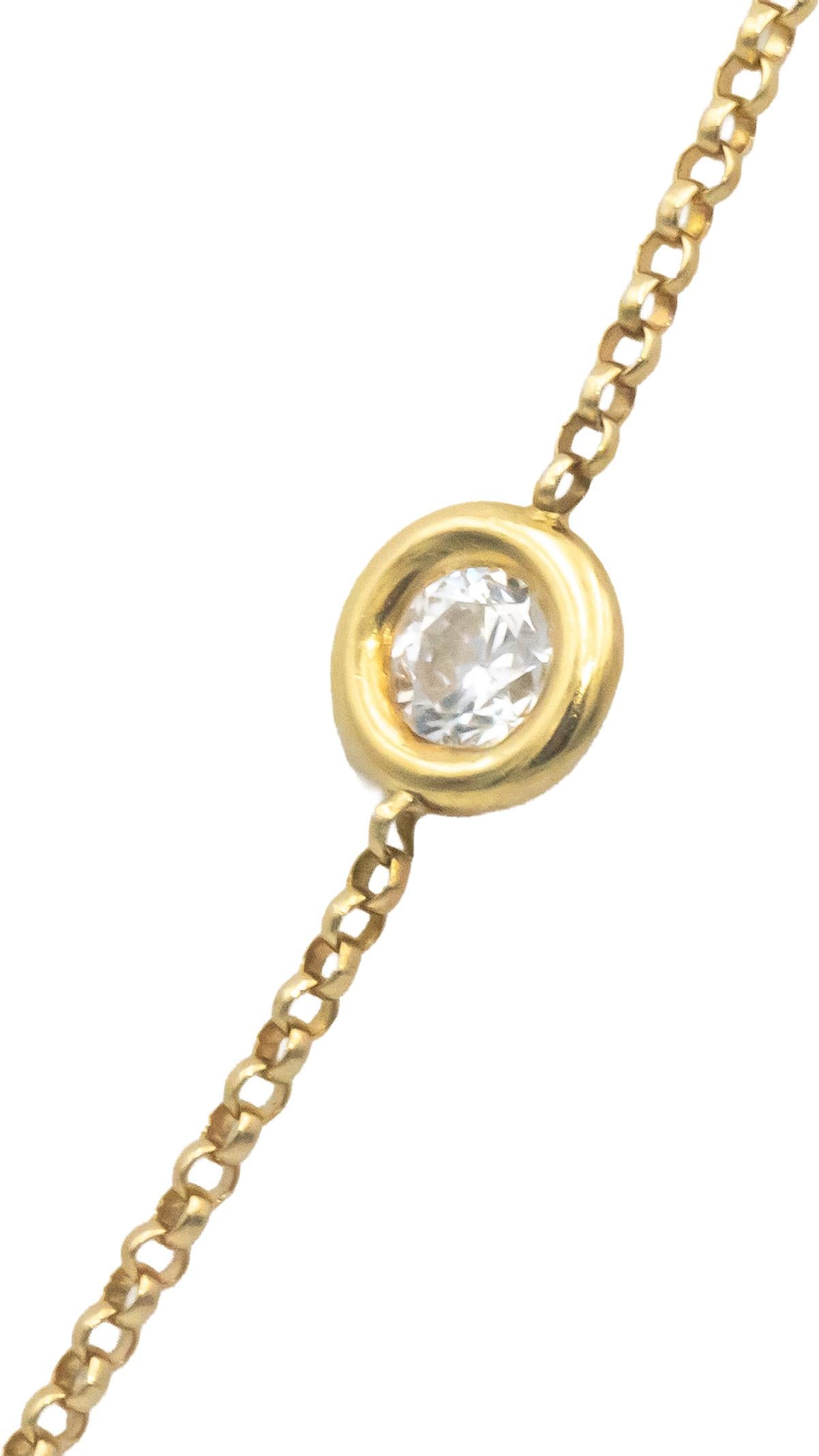 18k Yellow Gold 1.0CT VS Round Cut Bezel Set Diamond By The Yard Necklace