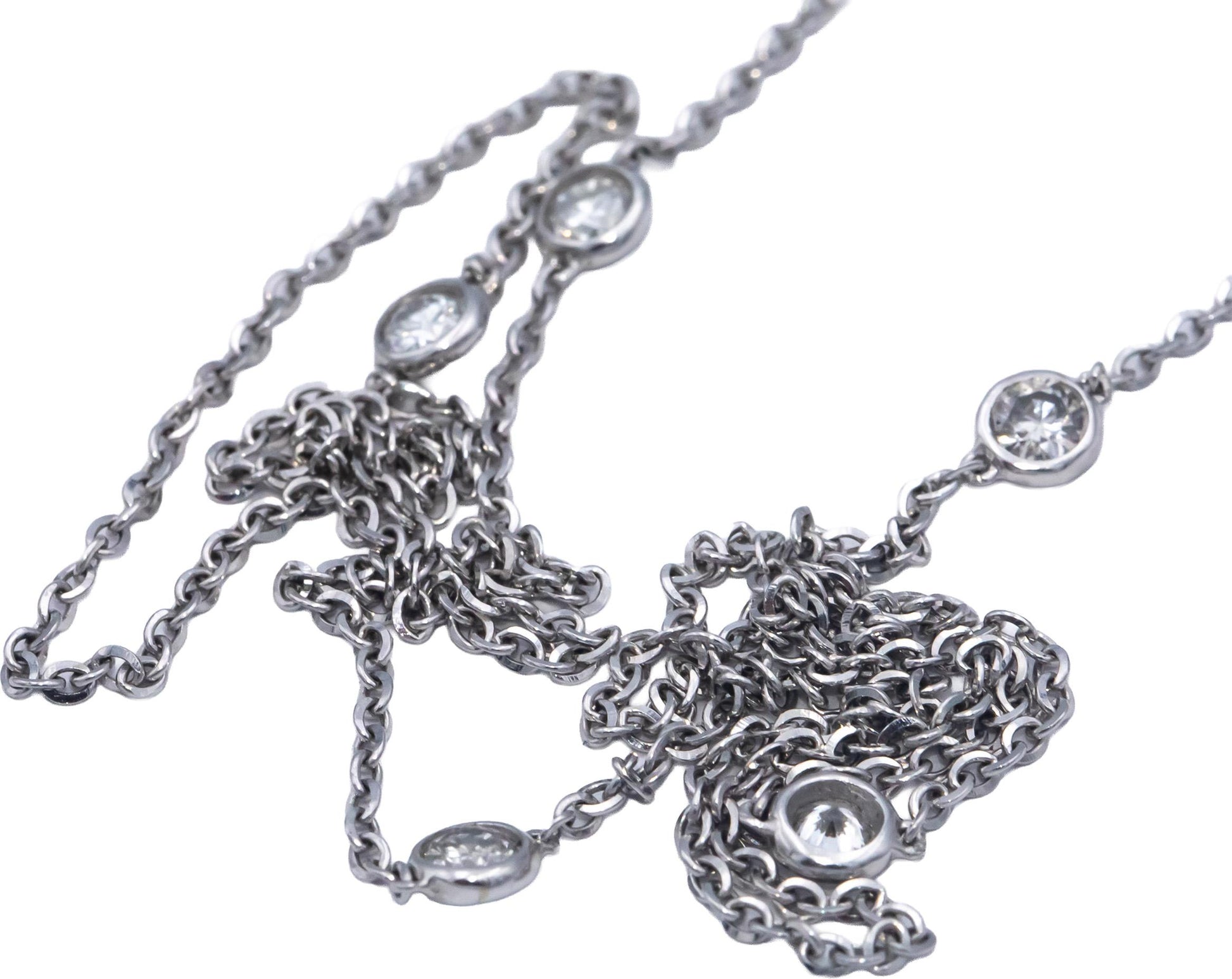 14k White Gold 0.50CT Round Cut Bezel Set Diamond By The Yard Necklace
