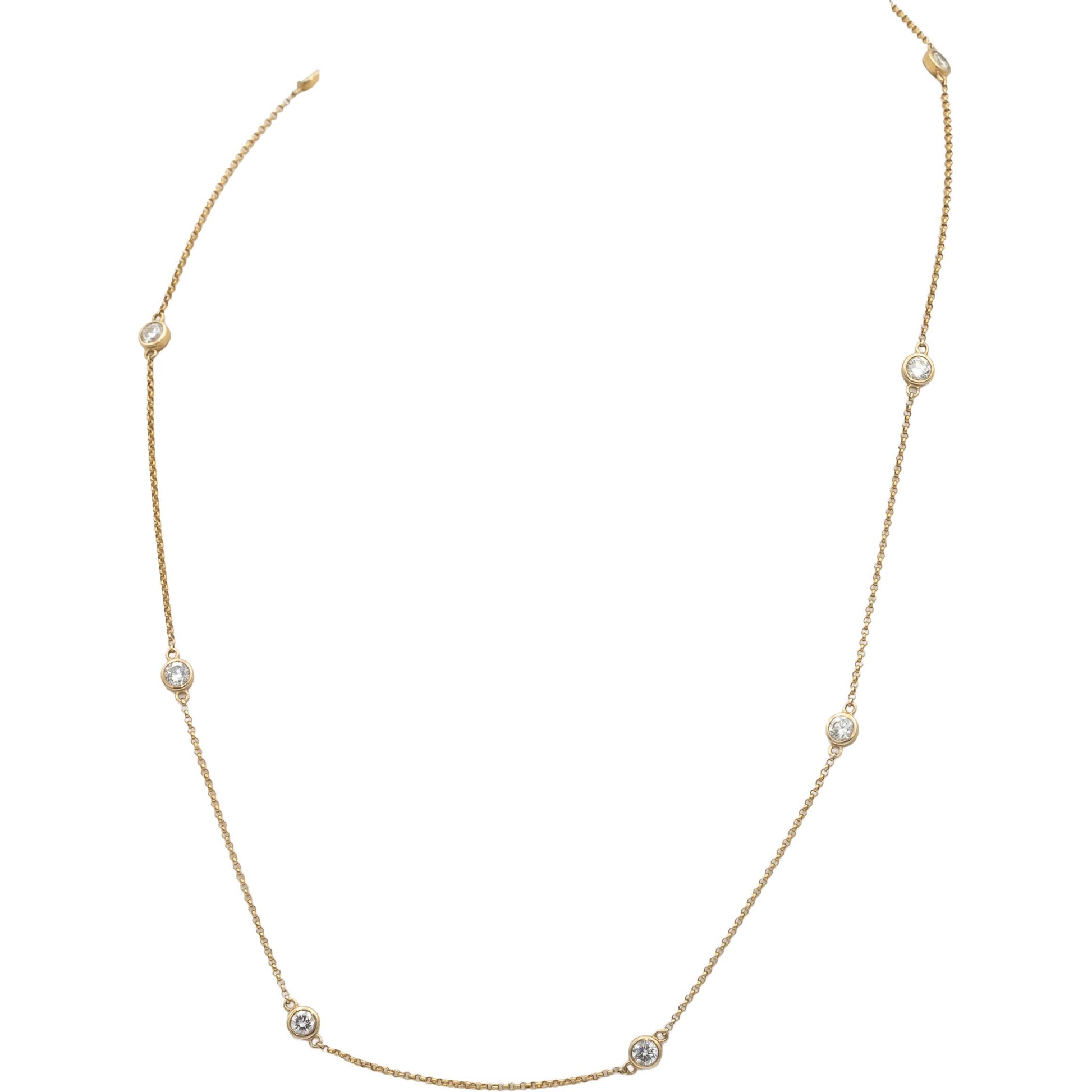 14k Yellow Gold 1.30CT Round Cut Bezel Set Diamond By The Yard Necklace Chain