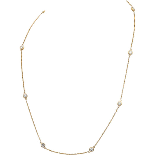 14k Yellow Gold 1.30CT Round Cut Bezel Set Diamond By The Yard Necklace Chain
