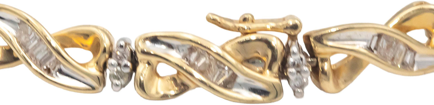 14k Yellow & White Gold 2.0CT Round and Baguette Diamond Fancy Bracelet