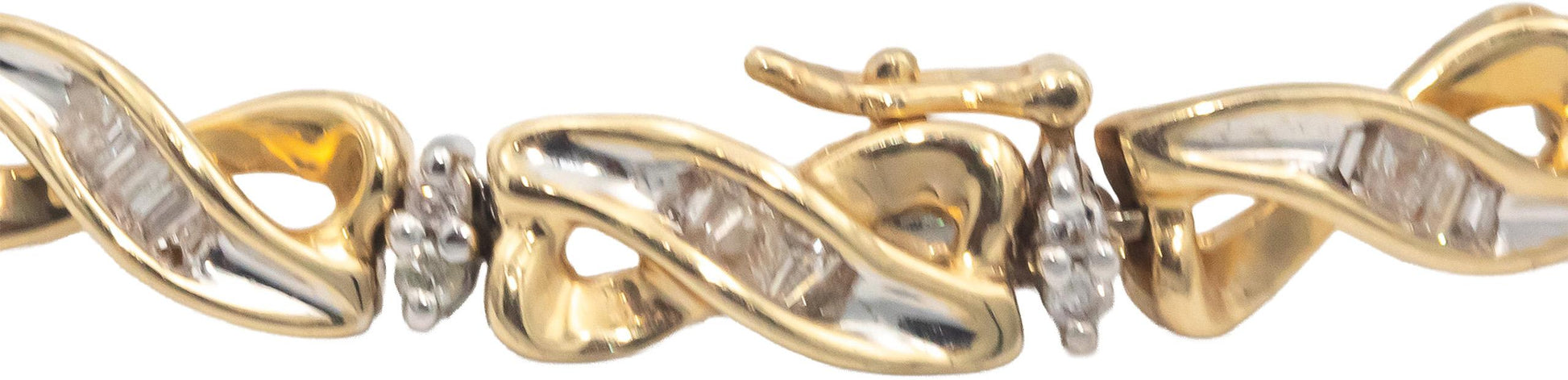 14k Yellow & White Gold 2.0CT Round and Baguette Diamond Fancy Bracelet